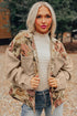 Floral Patchwork Waffle Knit Sleeve Drop Shoulder Button Front Jacket